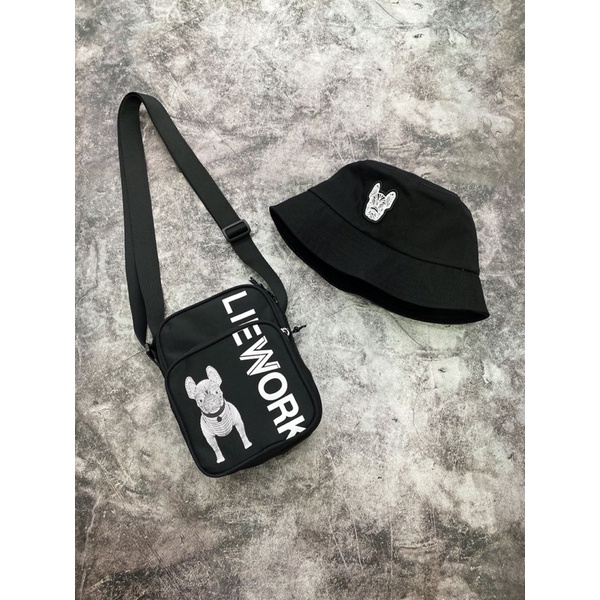 (ảnh thật) Mũ/nón bucket và túi đeo cheo LjFEWORK LOGO BLACK