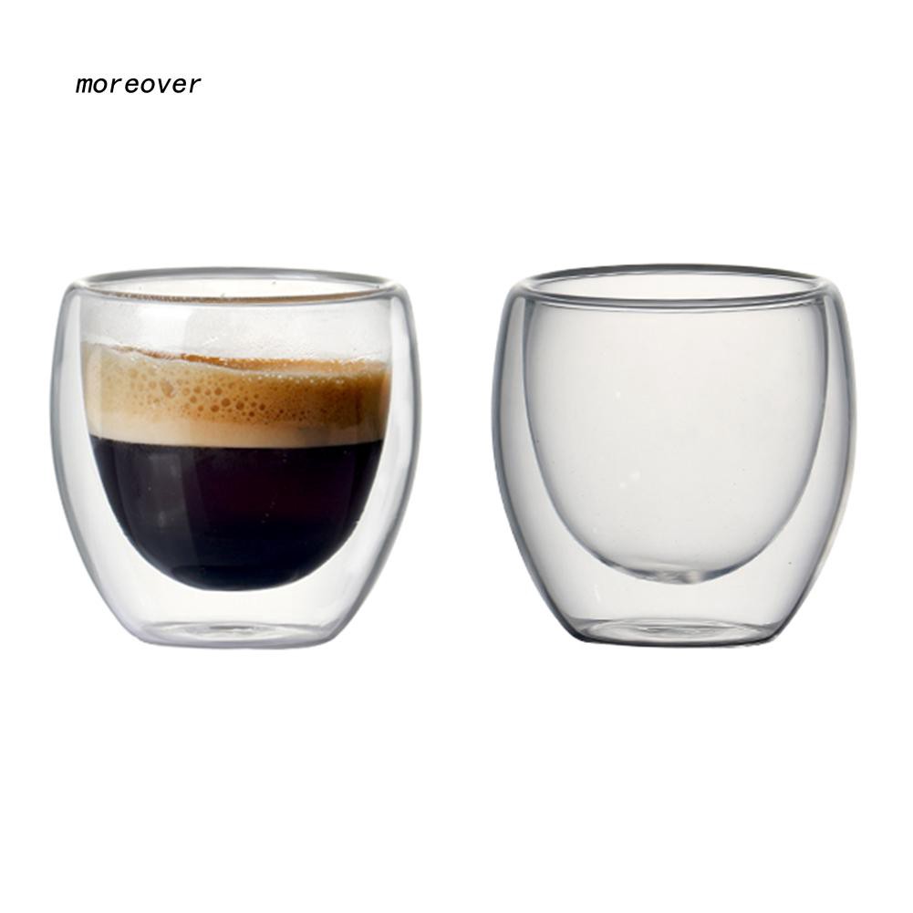 MORE☼6Pcs 80ml Double-wall Insulated Clear Glass Cup Hot Espresso Coffee Tea Mug