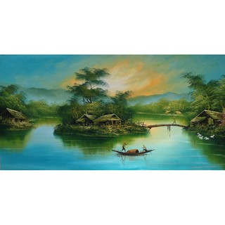 Tranh gắn đá toàn bộ  tự làm- Tranh chiều quê hương