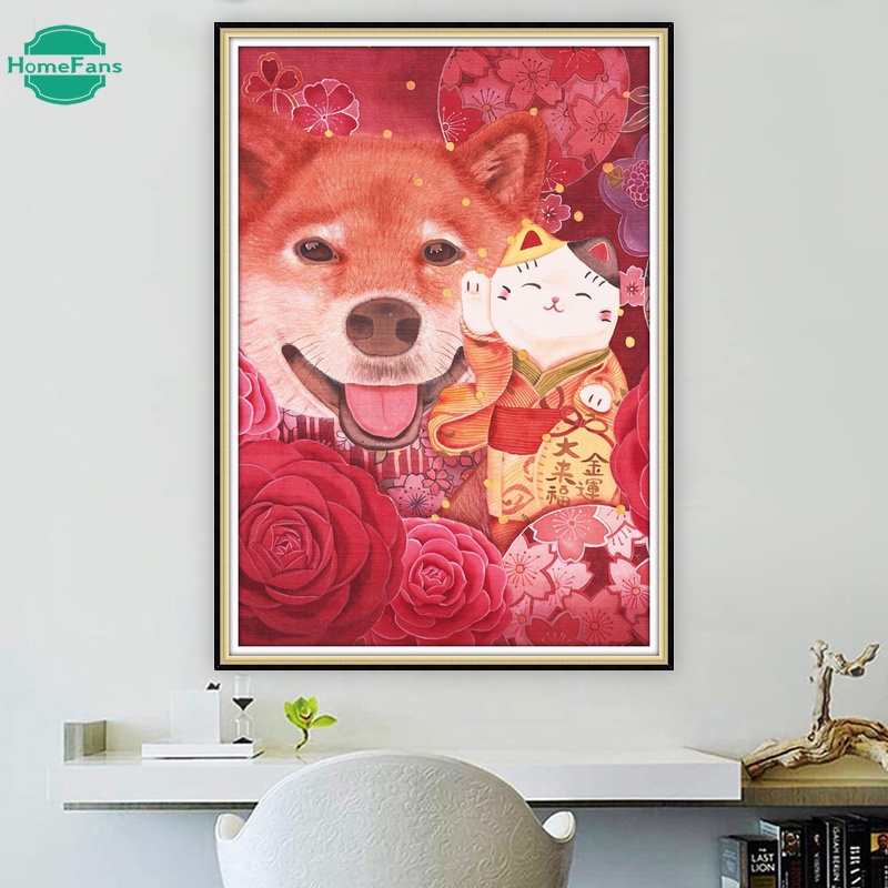 Bộ Tranh Đính Đá 5D Tự Làm Hình Chó Shiba Inu 30x40cm / 40x50cm / 50x70cm
