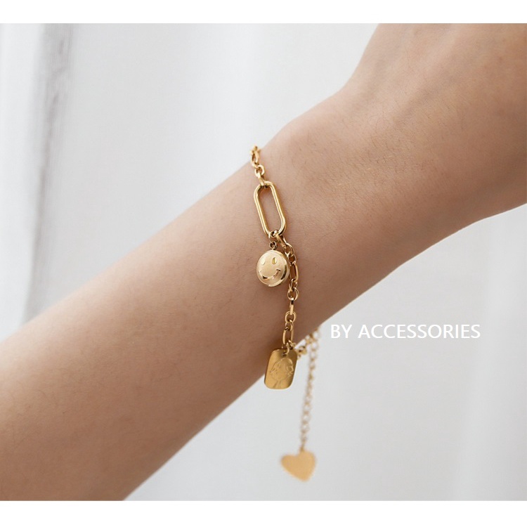 Lắc tay nữ unisex titan xích phối mặt cười made for you không gỉ