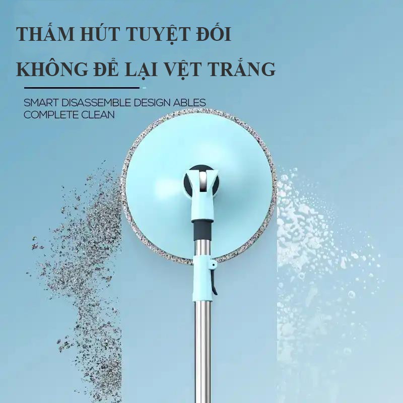 Chổi Lau Nhà Thông Minh Thế Hệ Mới Bàn Xoay 360 Độ Chổi Lau Nhà Tự Vắt Đa Năng Kèm 2 Bông Lau VTM6