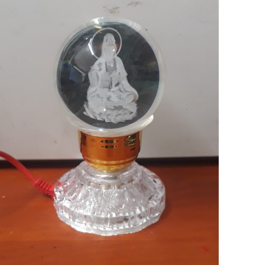 Đèn thờ pha lê 3D có hình phật trong quả cầu