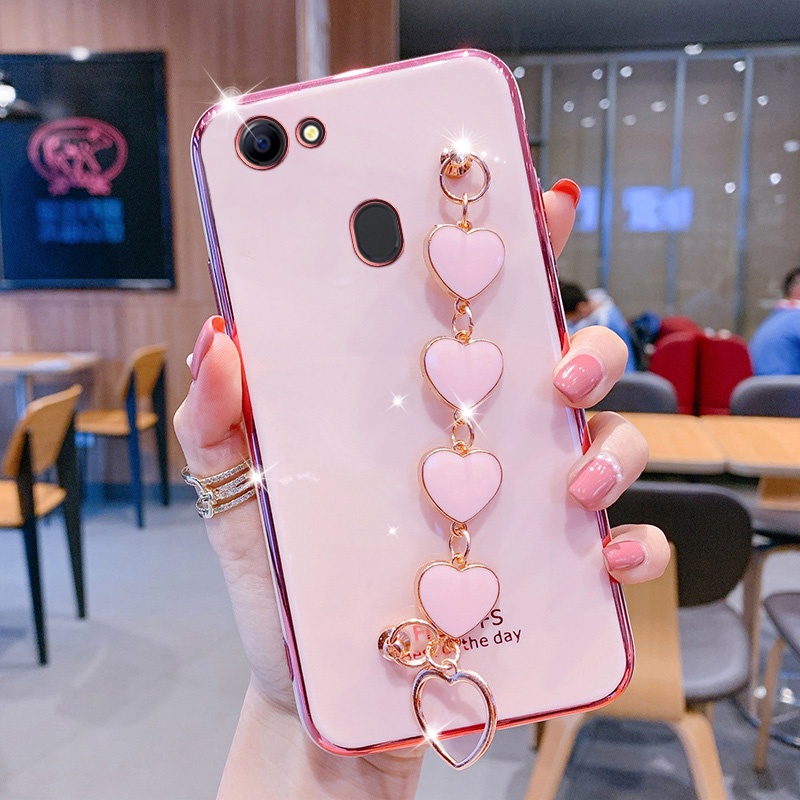 Ốp Điện Thoại Silicon Mềm Gắn Dây Đeo Hình Trái Tim Cho OPPO F5 F7 F9 F11 F11 Pro F15