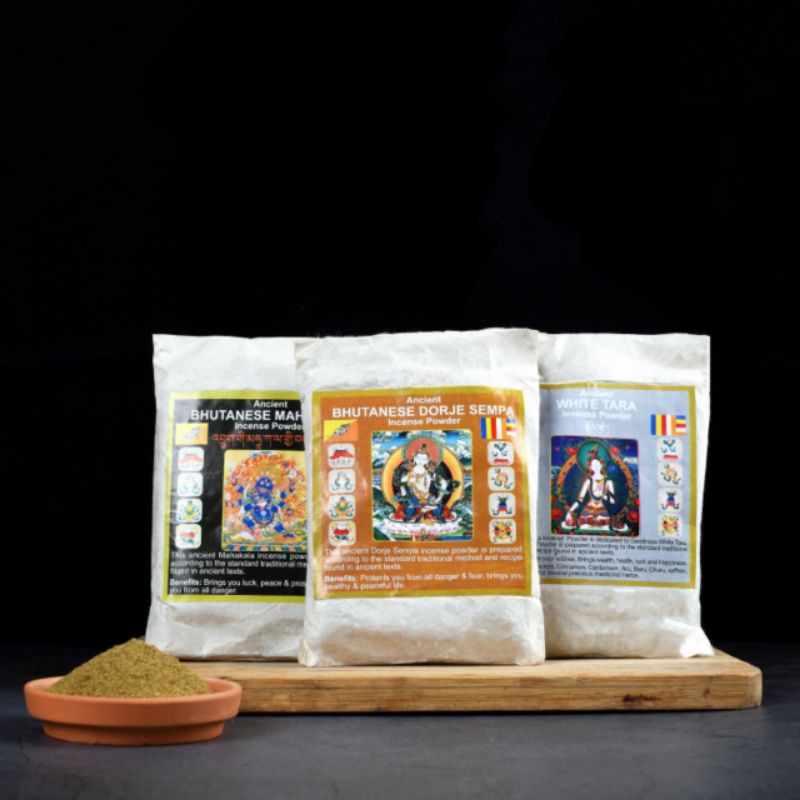 Trầm bột thảo mộc Bhutan các bổn tôn Dược Sư Tài Bảo Thích Ca Adida sur