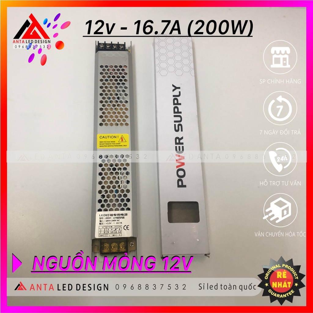 Nguồn led 12V mỏng 25A , 16,7A - 12,5A - 10A dùng cho đèn led