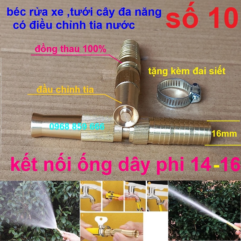 Đầu vòi xịt tăng áp lực nước mini Vòi xịt nước tăng áp đa năng bằng đồng tưới cây rửa xe cực mạnh kèm đai siết ống