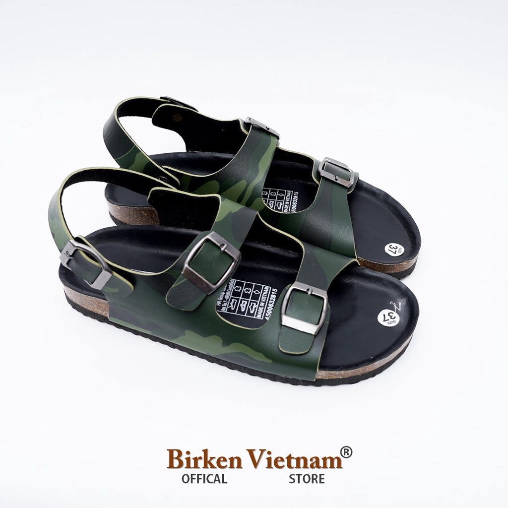 [ New Style ] - R02 DÉP ĐẾ TRẤU Da PU Camo Rằn Ri Hai Quai Ngang Unisex Birken Vietnam Bioline