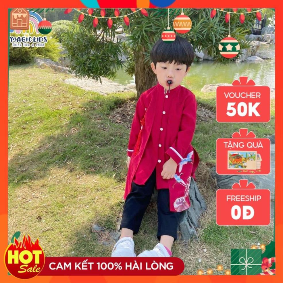 Áo dài cách tân cổ tàu thêu hạc size lớn cho bé từ 12-34kg mẫu mới 2022 Magickids Bộ quần áo bé trai mặc Tết AO21023