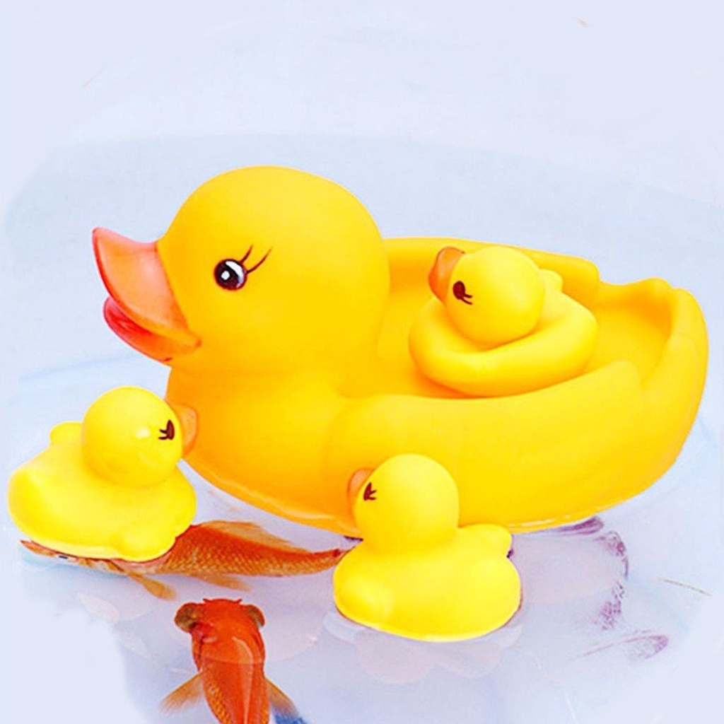 Đàn vịt thả bồn tắm, đồ chơi hình chú vịt phát tiếng kêu chít chít cho bé