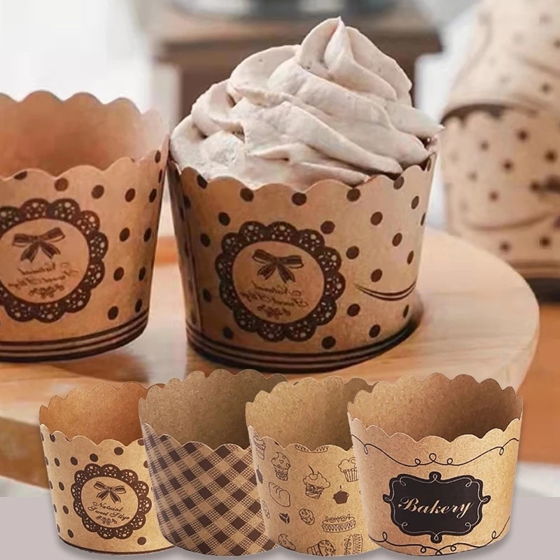 Set 50 Cốc Đựng Bánh Muffin/Cupcake Chống Dính Chống Dầu In Họa Tiết Màu Nâu Dùng Cho Tiệc Sinh Nhật/Đám Cưới