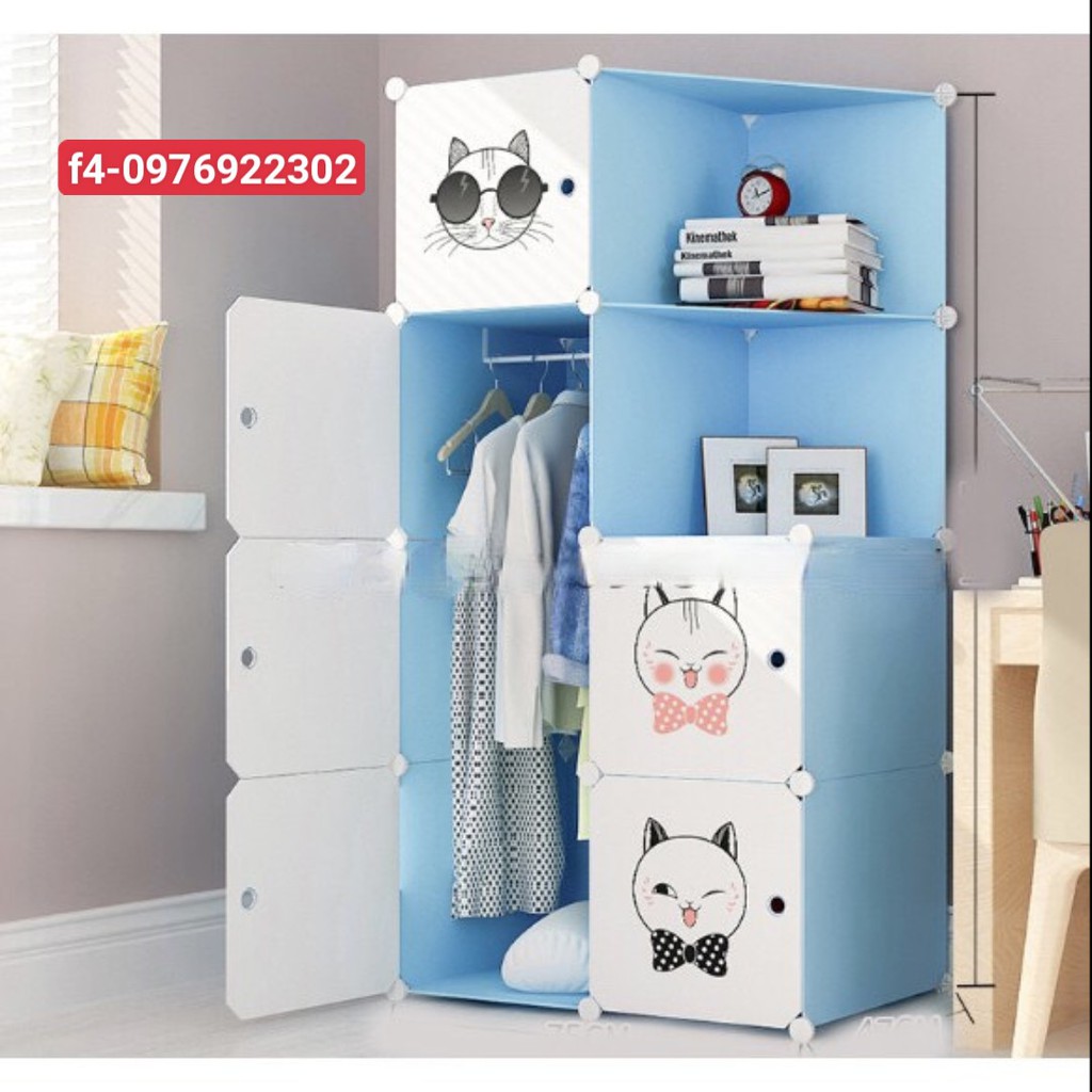 -TỦ NHỰA LẮP GHÉP 8 Ô (GỒM 2 KỆ GÓC) CỬA MÈO MŨ DỄ THƯƠNG ĐỂ QUẦN ÁO ĐA NĂNG THÔNG MINH sâu 47cm