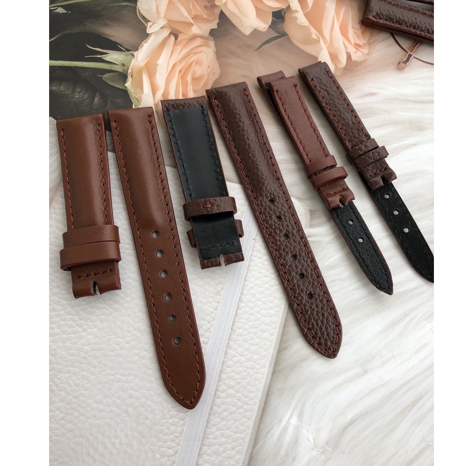Dây Đồng Hồ Da Bò 100% Màu Nâu Đỏ Tặng Kèm Chốt Và Đồ Thay Dây