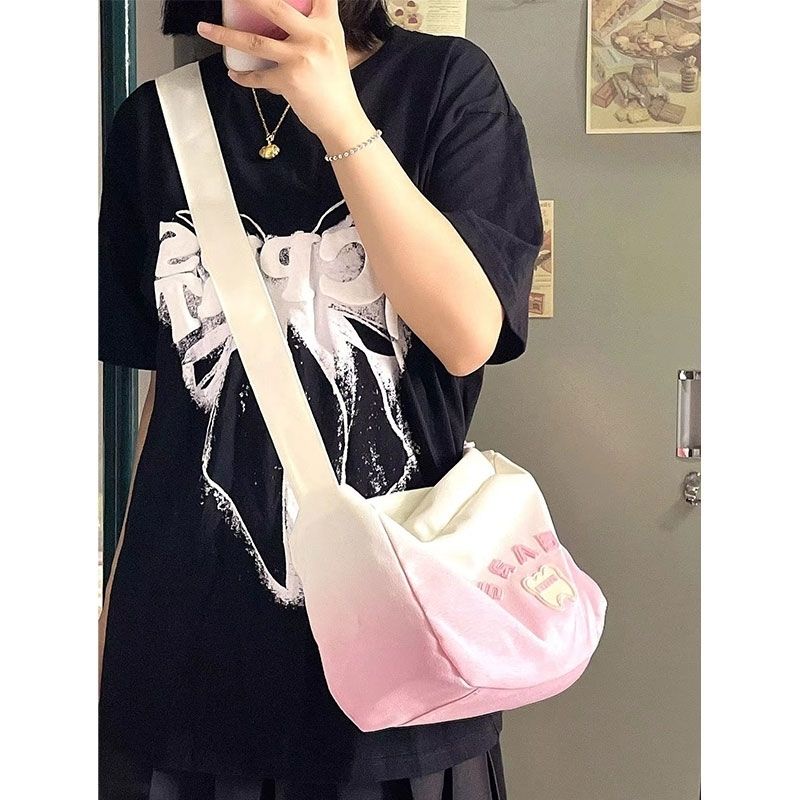Túi Đeo Chéo Vải Canvas Màu Gradient Phong Cách Hàn Quốc Mới Kích Thước Lớn 2022 Dễ Phối Đồ Cho Nữ