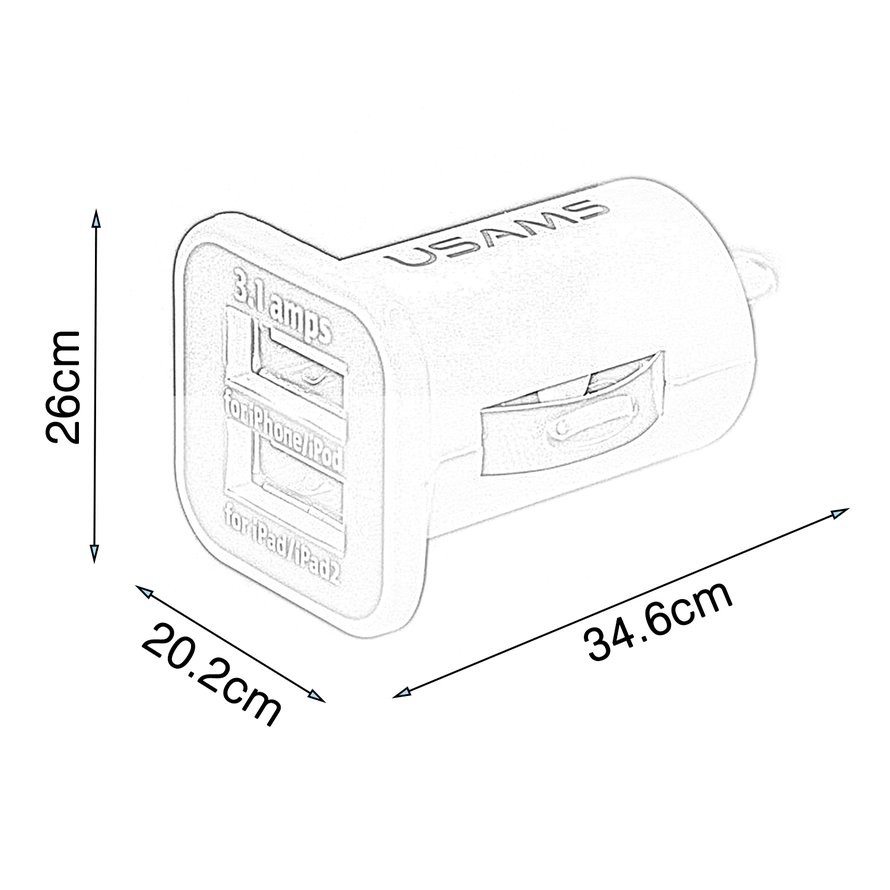 Tẩu Sạc Cho Xe Hơi, xe  2 Cổng USB USAMS Universal 12V 3.1A