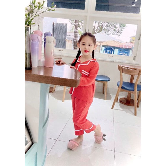 Chính hãng PAPAKIDS size 10-75kg Đồ bộ dài tay cho mẹ và bé siêu xinh pijama chất đũi mềm mịn