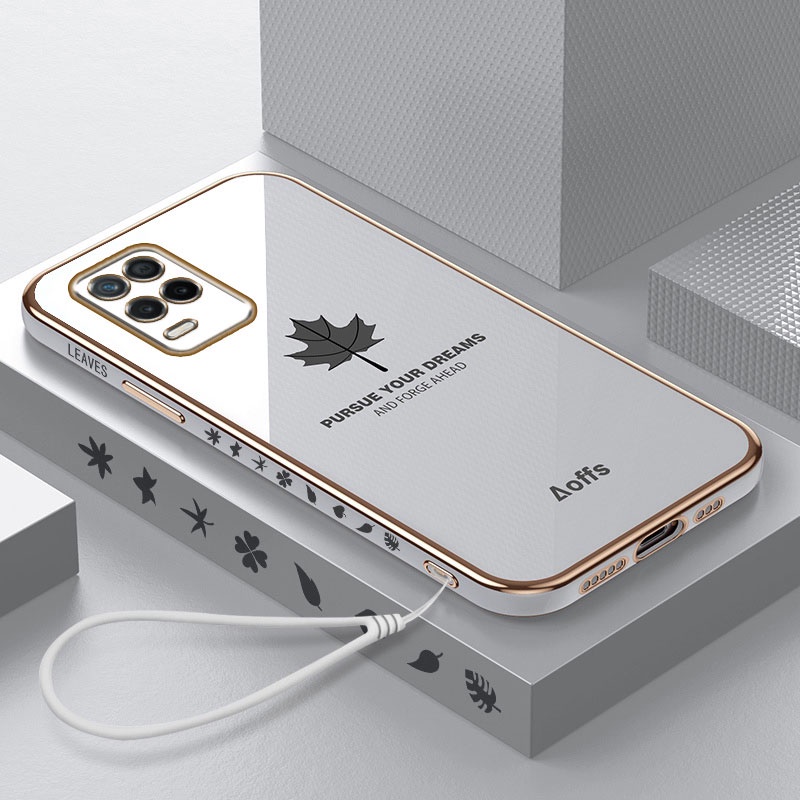 Ốp Điện Thoại Khung Vuông In Họa Tiết Lá Phong Sang Trọng Cho OPPO A54 A55 4G A16 A15 A15S A53 A33 A31 A9 A5 2020 A52 A92 A91