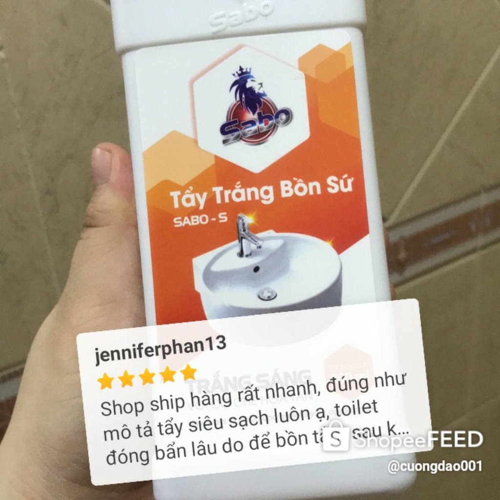 Tẩy bồn cầu ố vàng SABO-S, làm sạch 100% cặn nước đen, cặn canxi trên bồn sứ, gạch men bị chai 500ml mùi thơm