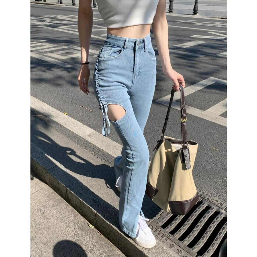 「 WELOVE1 」Quần Jean Nữ Ống Loe Lưng Cao Thời Trang Mùa Hè