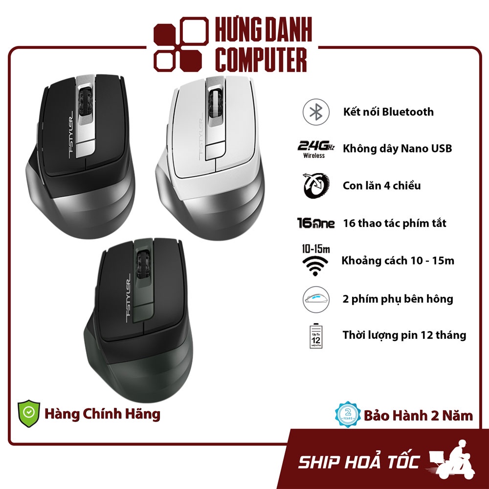 Chuột Không Dây Gaming Dual Mode Bluetooth & 2.4GHz A4Tech FB35 Máy Tính Laptop