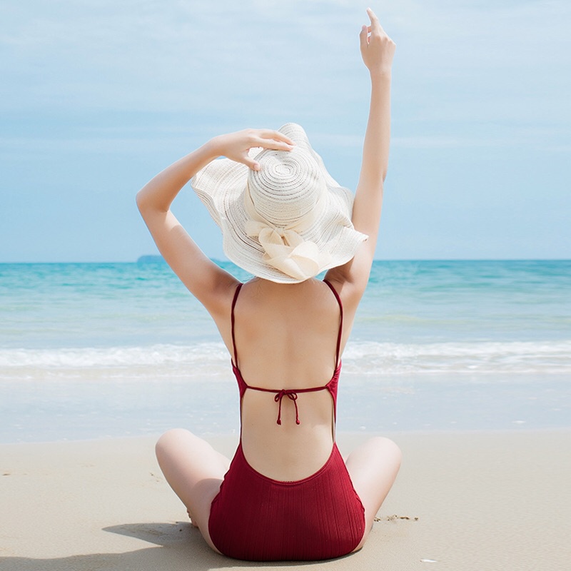 Bộ Đồ Bơi Một Mảnh Hở Lưng Màu Đỏ Rượu Thời Trang Dành Cho Nữ