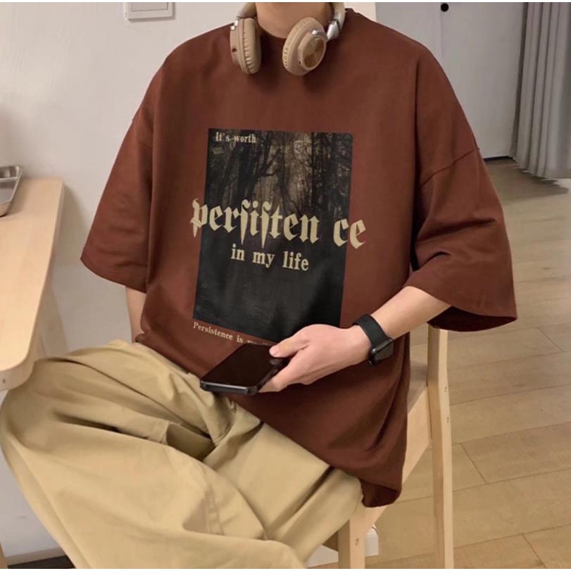 【Chất Lượng Cao】Áo Thun Tay Ngắn Dáng Rộng Mềm Mại In Hình Hành Tinh Bea Kiểu Retro Thoải Mái Phong Cách Sinh Viên Cho Nam