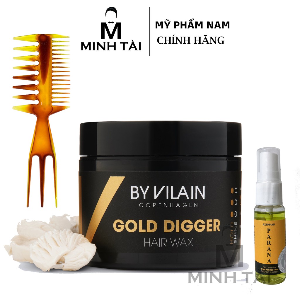 Sáp Vuốt Tóc Nam BY VILAIN Gold Digger 65ml Hàng Chính Hãng + Xịt Dưỡng Tóc AZENMAN Parana 20ml + Lược Chải Tóc Texture