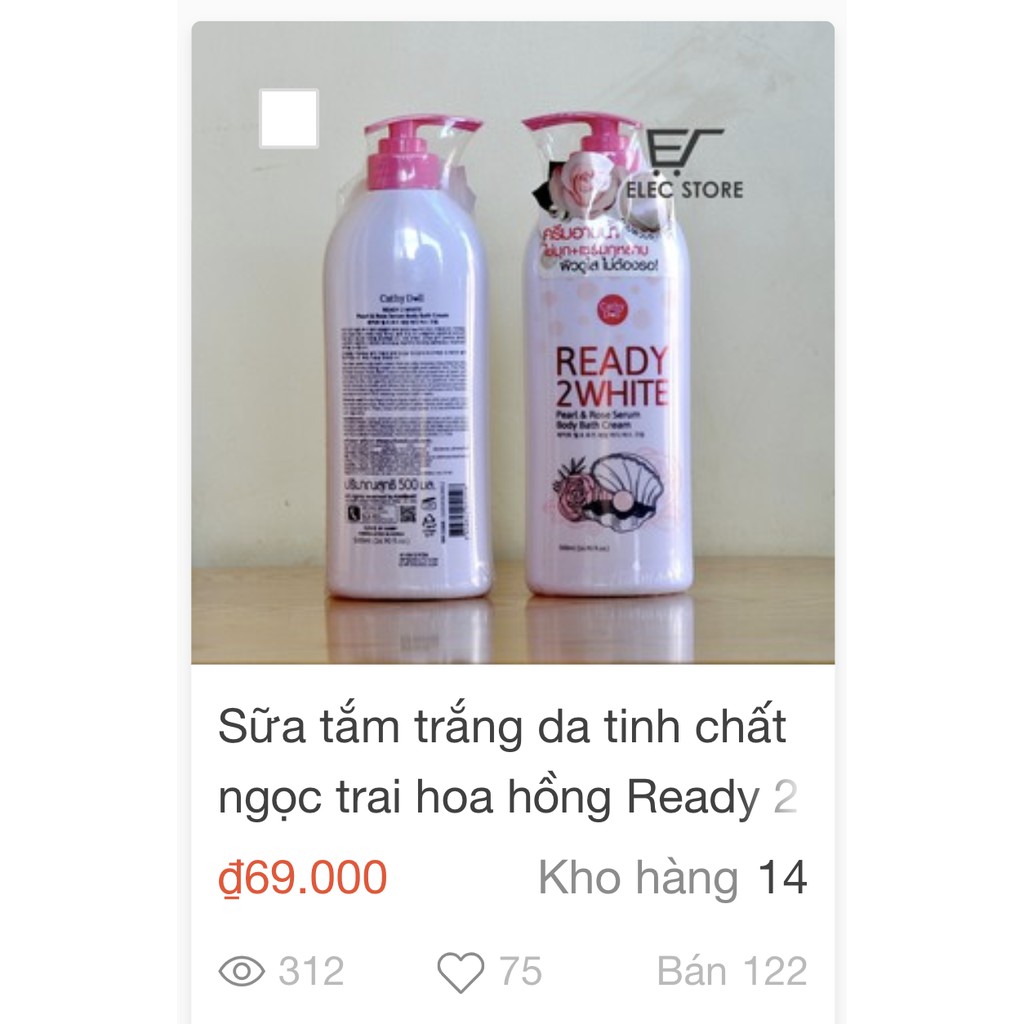 Sữa tắm trắng da tinh chất ngọc trai hoa hồng Ready 2 White Cathy doll 500ml Thái Lan