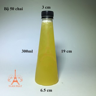 Bộ 50 chai nhựa pet tháp nắp đen 300ml