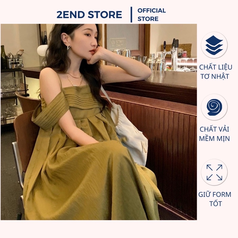 2END | Váy kiểu trễ vai nữ chất liệu tơ Nhật mềm mại | Đầm nữ dáng dài cao cấp - 2ENDSTORE