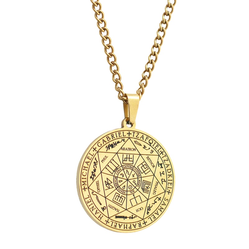 Sun Vòng cổ Bùa Hộ Mệnh Hình Ngôi Sao Solomon Heptagram Cổ Điển Bằng Thép Không Gỉ Cho Nam Giới