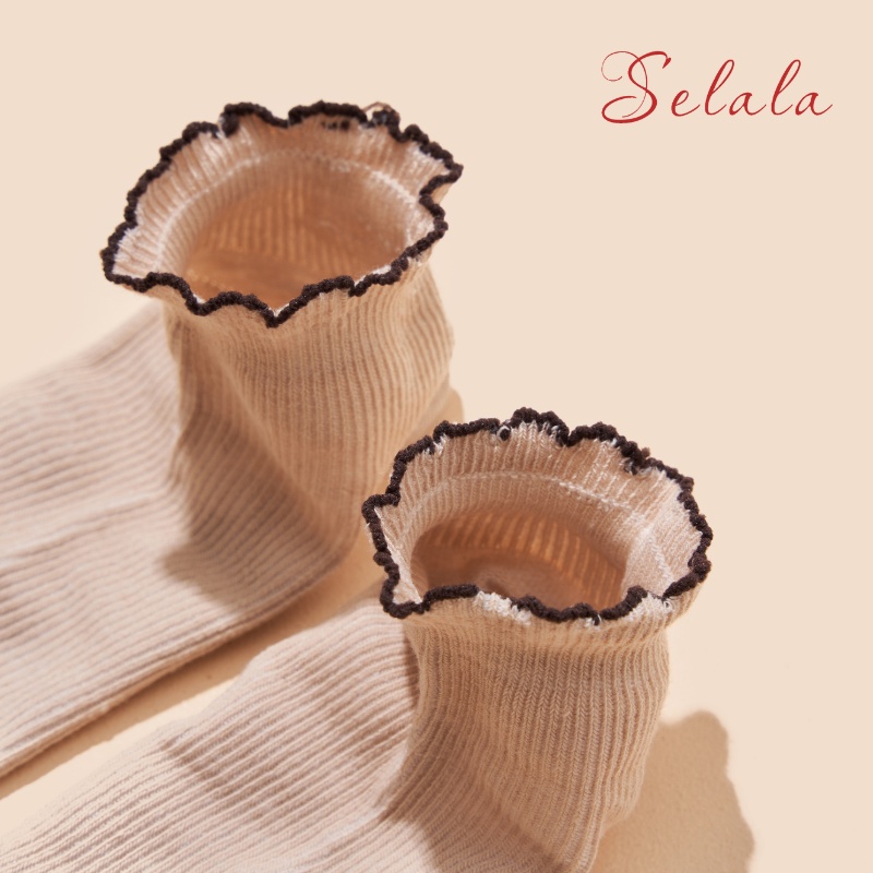 Tất Nữ Selala Cổ Vừa Bèo Nhún Cotton Co Giãn Màu Siêu Xinh TC15