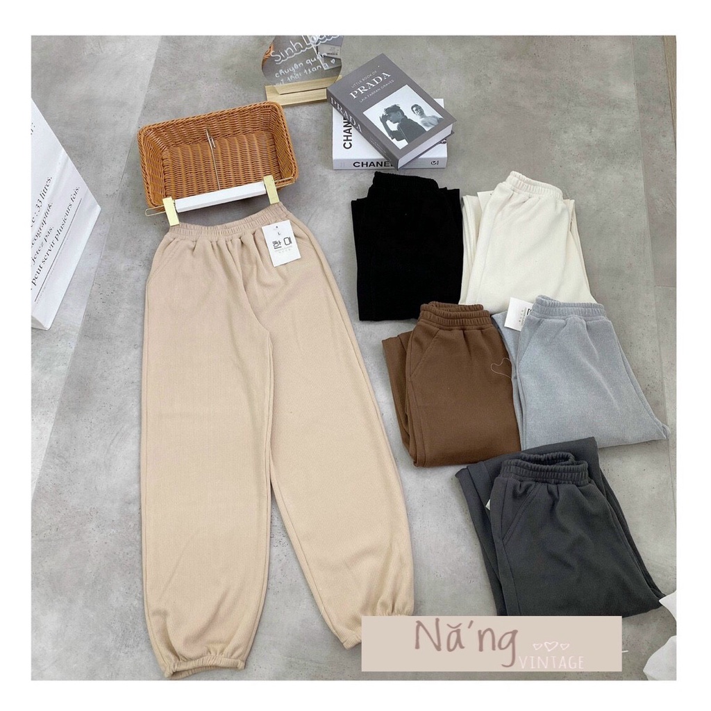 Quần jogger nữ len tăm dày bo gấu phong cách thu đông | BigBuy360 - bigbuy360.vn