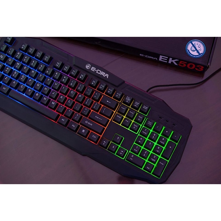 Bàn phím giả cơ E-dra EK503 - Kết nối USB- Led Rainbow  - Chống nước - Bào hành 24 tháng