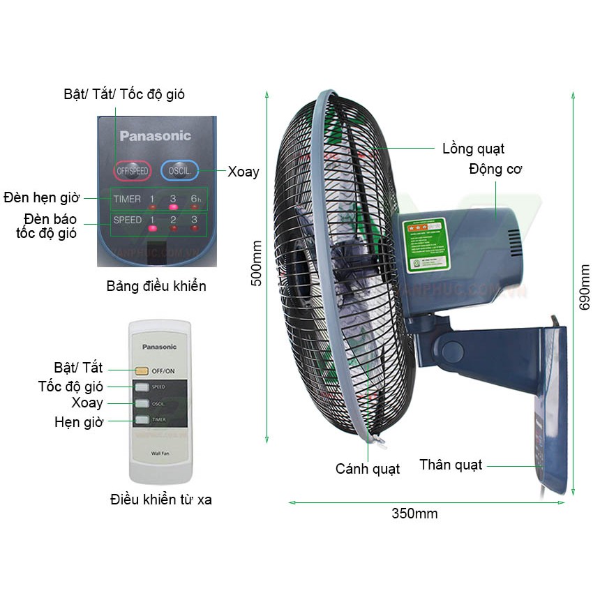 [Mã ELMSBC giảm 8% đơn 300k] Quạt treo tường Panasonic F-409MB (có điều khiển từ xa) Hàng Chính Hãng