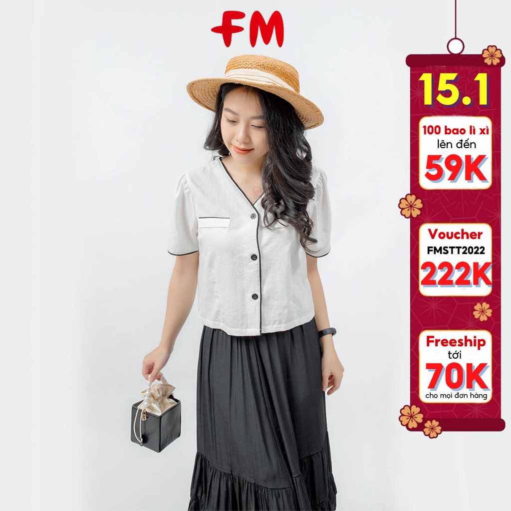 Áo kiểu nữ đẹp FM Style tay ngắn cổ trái tim phong cách ulzzang Hàn Quốc chất mềm mịn mát xuất xịn 210704017