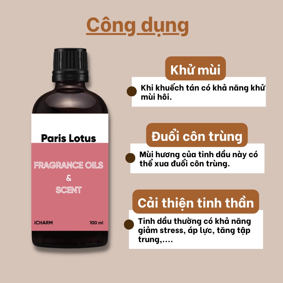Tinh dầu nước hoa xông phòng Paris Lotus 50ml, 100ml dành cho spa, cửa hàng - iCHARM