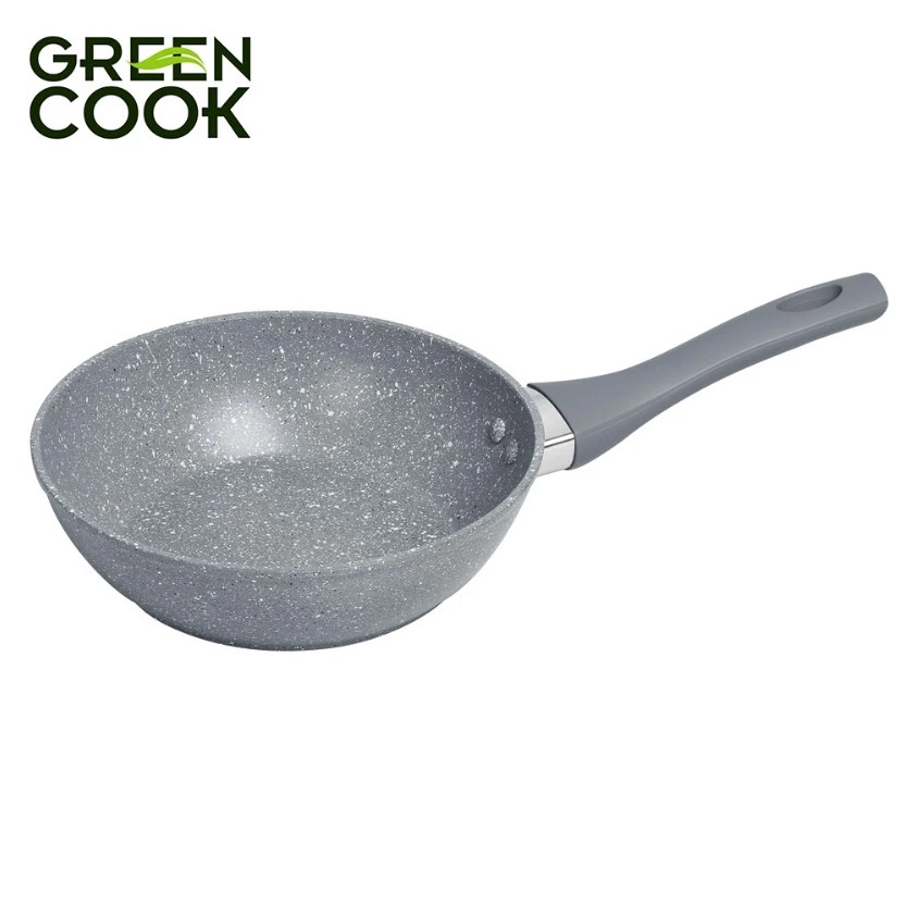 Chảo chống dính đáy từ Green Cook 24cm vân đá sâu lòng