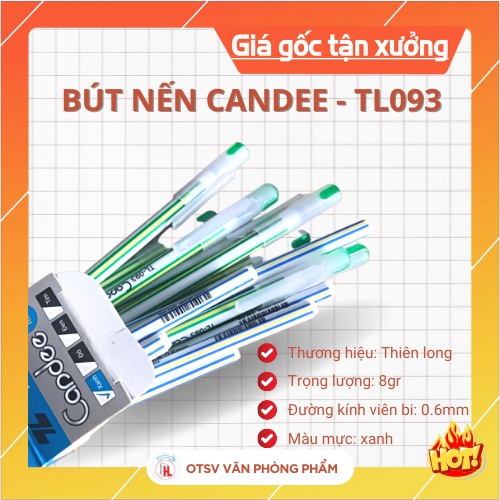 Bút nến THIÊN LONG, bút bi CANDEE đầu bi 0.6mm TL093 mực xanh, đen, mực đều cầm êm chắc chắn hàng chính hãng cao cấp