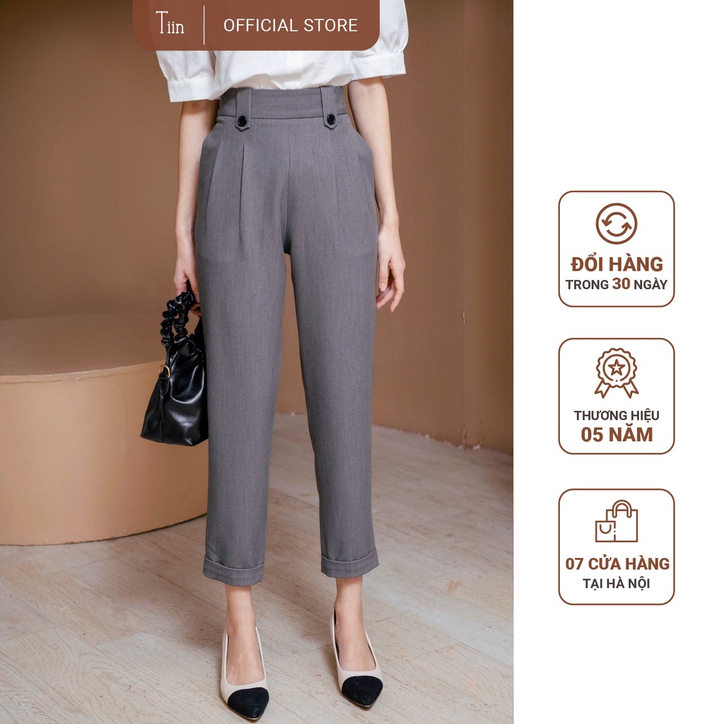 Quần ống đứng cạp đỉa đính 2 khuy gập gấu TIIN STORE Q0D086