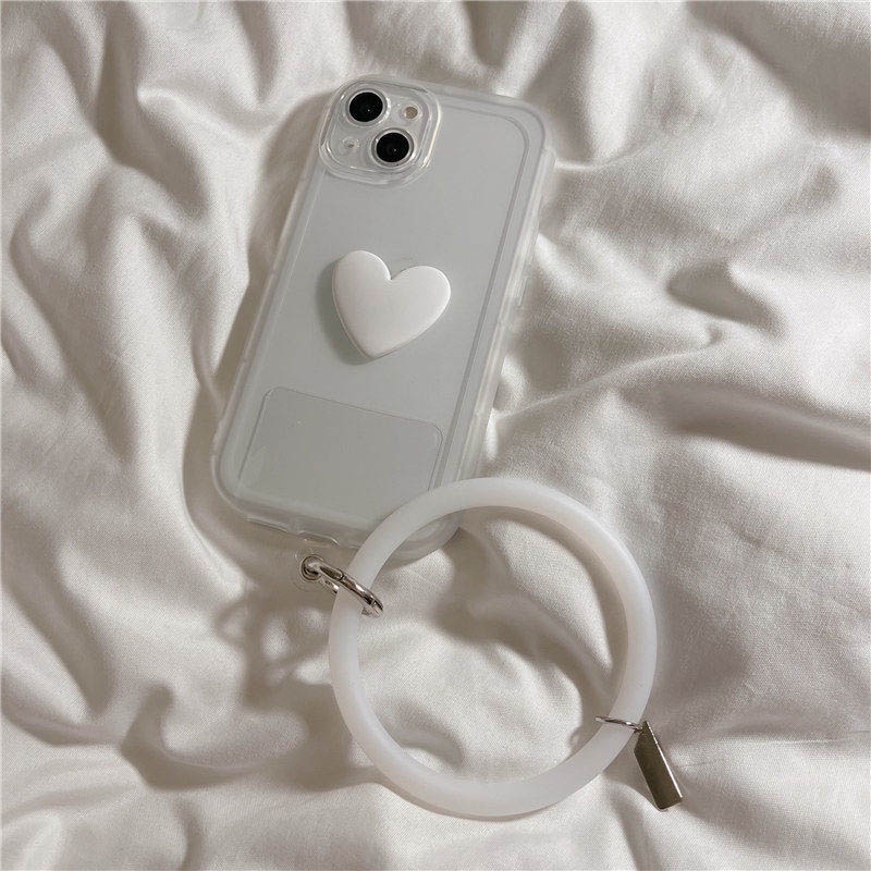Ốp Điện Thoại Silicon Mềm Thiết Kế Trái Tim 3d Kèm Dây Đeo Cho IPhone 12 13 11 Pro Max X Xs Max Xr 7 8 Plus Rmm844