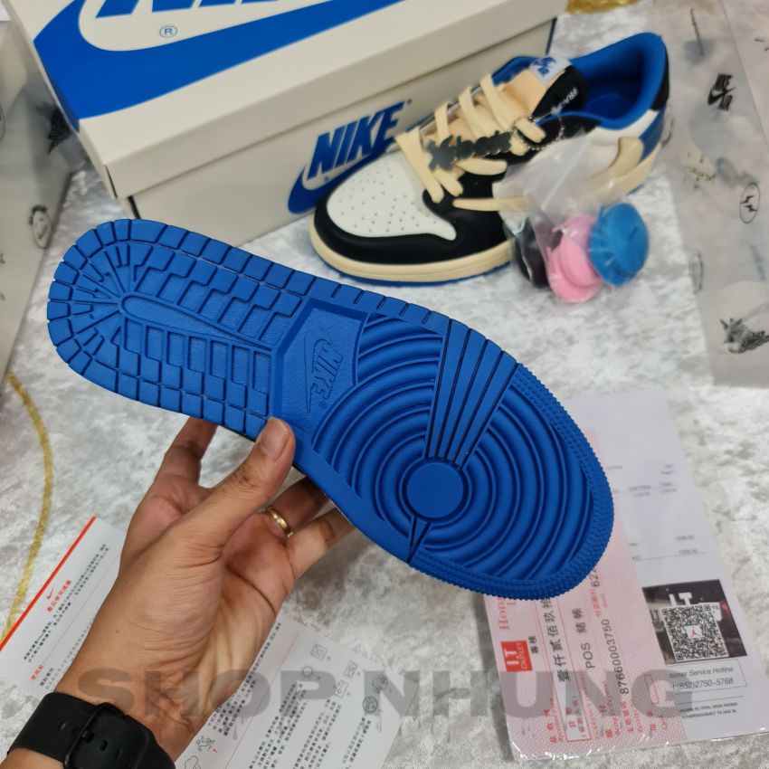 Giày thể thao nam nữ jordan 1 cổ thấp fragment travis scott 2.0 màu xanh trắng