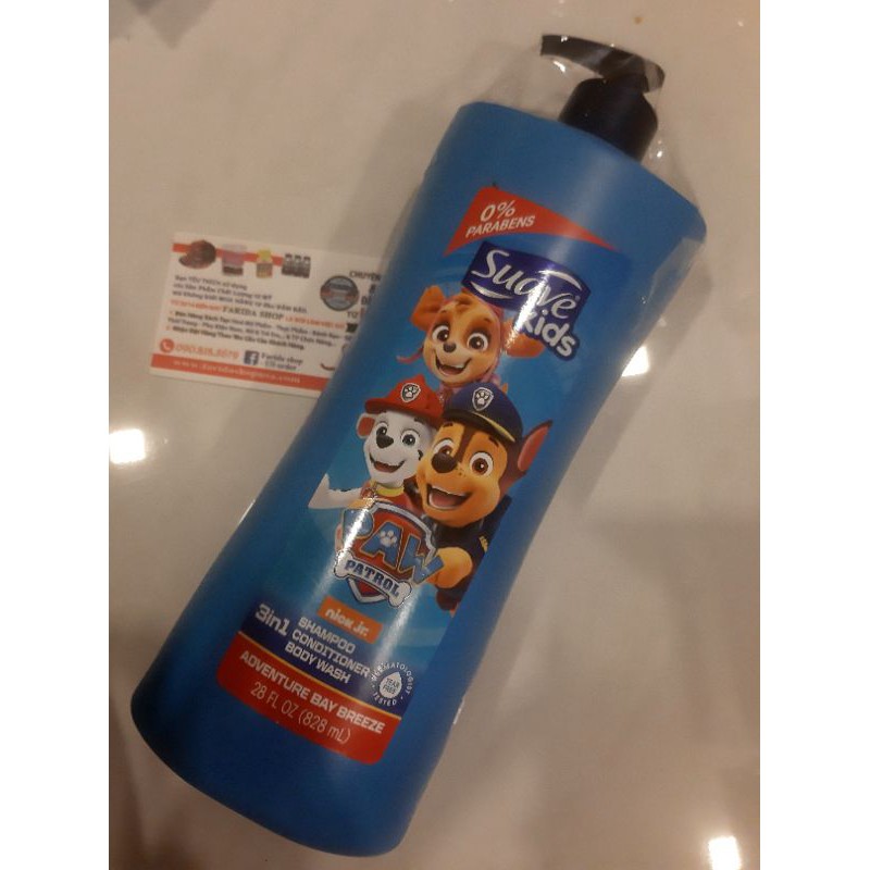 DẦU TẮM GỘI XÃ CHO BÉ SUAVE KIDS 3-IN-1 SHAMPOO, CONDITIONER, BODY WASH PAW PATROL ADVENTURE 28 OZ 828ML từ mỹ