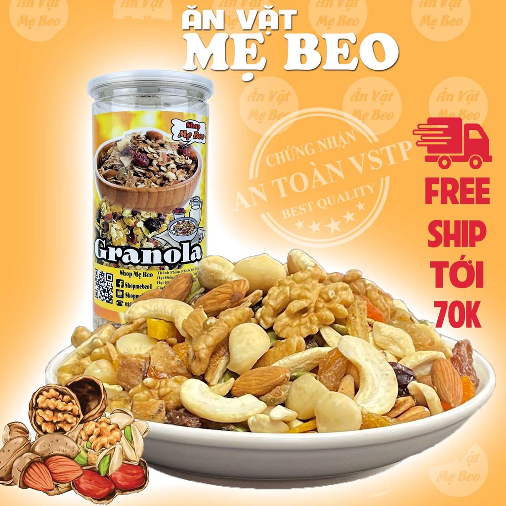 Granola ăn kiêng không đường siêu hạt dinh dưỡng Mẹ Beo hộp 500Gr