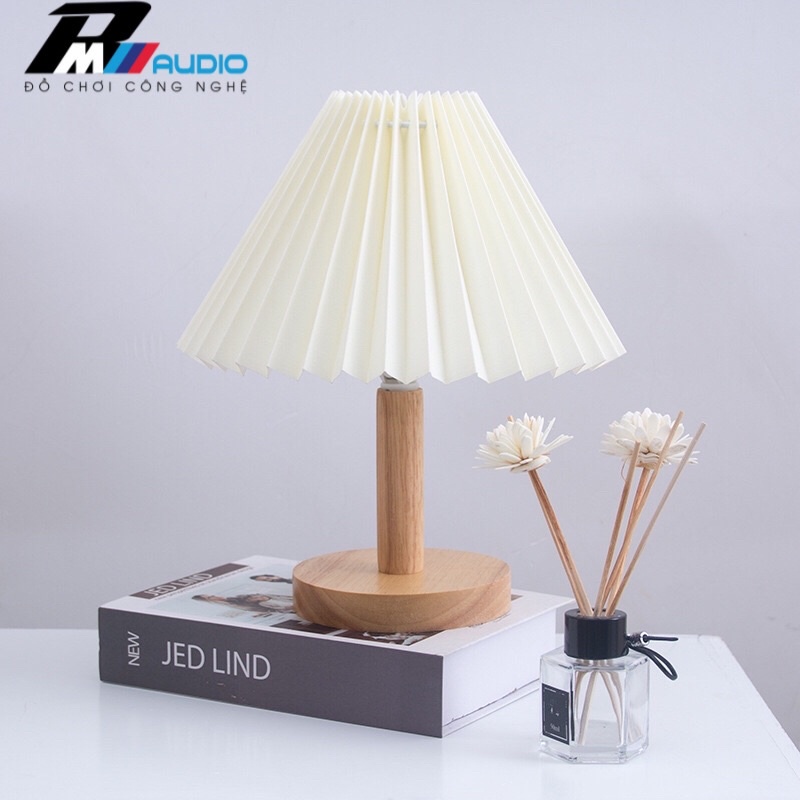 Đèn Ngủ Để Bàn Đèn Trang Trí Thân Gỗ Phong Cách Hàn Quốc - Đèn Ngủ Xếp Ly Kèm Công Tắc điều chỉnh độ sáng-BMVAUDIO