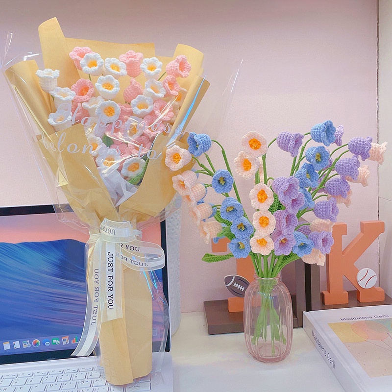 Bó Hoa Đan Tay Thủ Công DIY Dễ Thương Dùng Làm Quà Tặng Sinh Nhật Cho Bé Gái