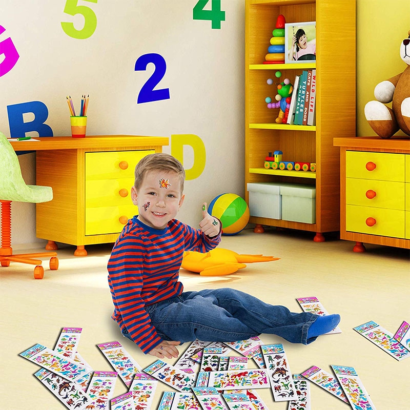 Bộ 12 miếng dán phồng hình khủng long 3d khác nhau dành cho bé