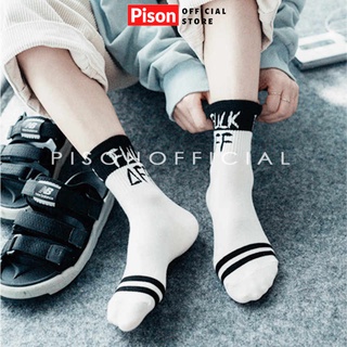 Tất chân cổ cao F*CK đen trắng Pison, vớ Ulzzang Hàn Quốc cute nhiều màu - 01 đôi