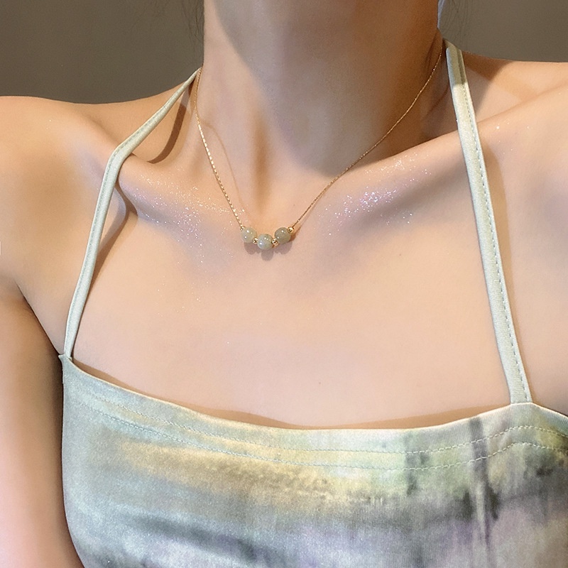 Ins Vòng cổ Mặt Đá Ngọc Bích Phong Cách Sansheng Sanshi Hetian Cá Tính Tinh Tế Cho Nữ
