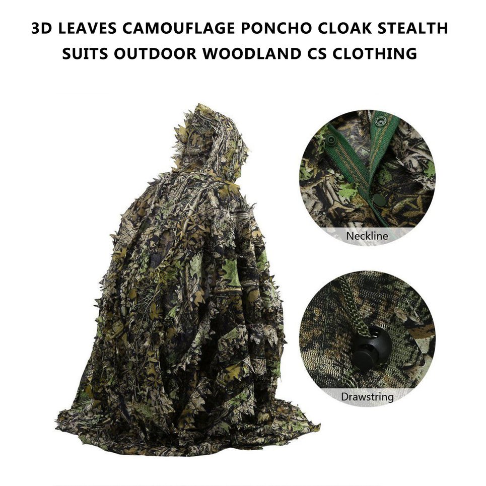 3D Leaves Camouflage Poncho Cloak Stealth Suits Outdoor Woodland CS Clothing